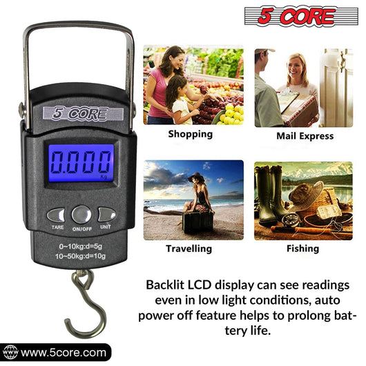 5CORE DIGITAL FISHING SCALE 110LB/50KG HANGING LUGGAGE WEIGHING SCALE - TECHIVE