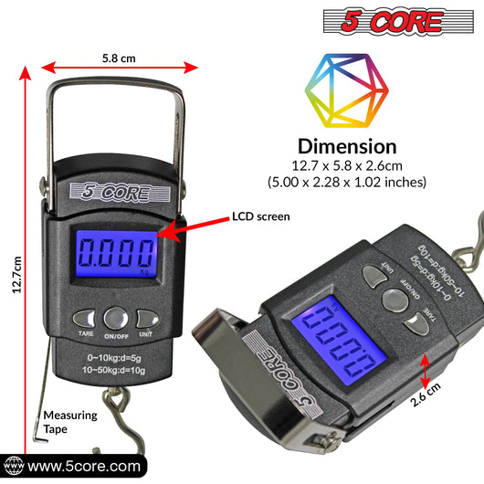 5CORE DIGITAL FISHING SCALE 110LB/50KG HANGING LUGGAGE WEIGHING SCALE - TECHIVE