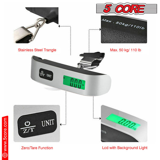 5CORE DIGITAL LUGGAGE SCALE TRAVEL WEIGHT SCALES HANGING BAGGAGE - TECHIVE