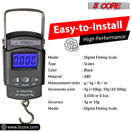 5CORE DIGITAL FISHING SCALE 110LB/50KG HANGING LUGGAGE WEIGHING SCALE - TECHIVE