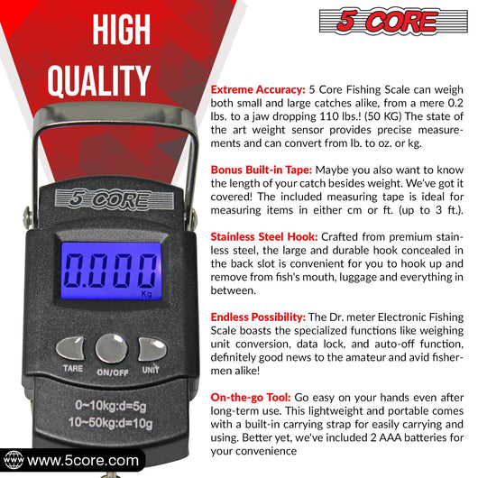 5CORE DIGITAL FISHING SCALE 110LB/50KG HANGING LUGGAGE WEIGHING SCALE - TECHIVE