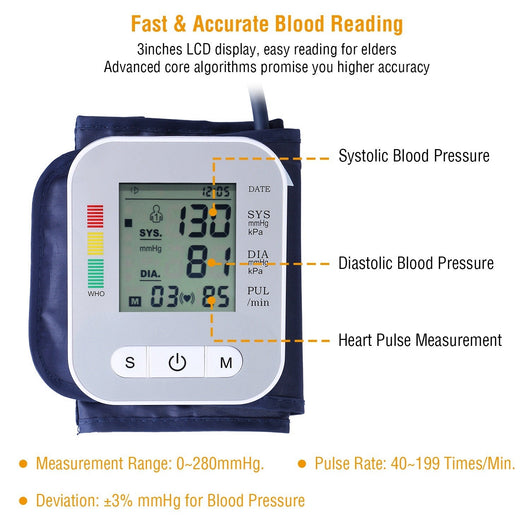 DIGITAL ARM BLOOD PRESSURE MONITOR LCD DIGITAL HEART BEAT BP GAUGE - TECHIVE