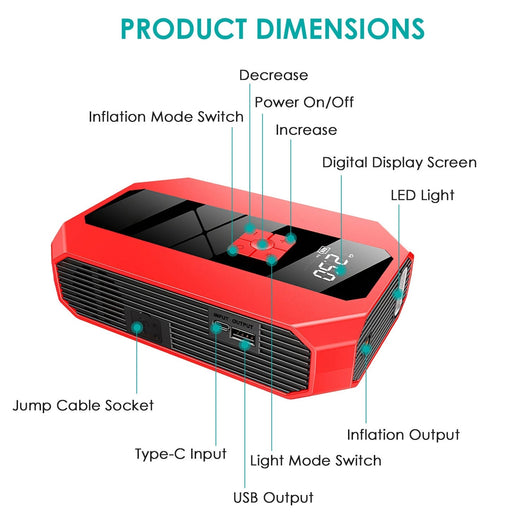 PORTABLE CAR JUMP STARTER AIR COMPRESSOR 1500A 400PSI CAR BATTERY - TECHIVE