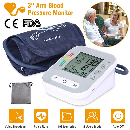 DIGITAL ARM BLOOD PRESSURE MONITOR LCD DIGITAL HEART BEAT BP GAUGE - TECHIVE